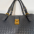 Bottega Veneta Roma Dark Grey Intrecciato Leather Medium Handbag Gold Hardware
