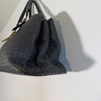 Bottega Veneta Roma Dark Grey Intrecciato Leather Medium Handbag Gold Hardware