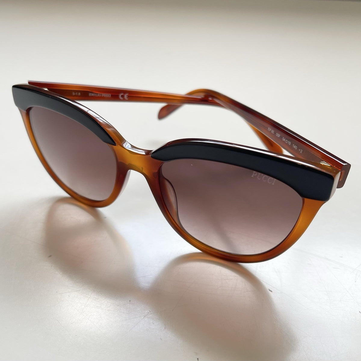 Emilio Pucci EP85 05F Sunglasses Vintage Brown Black Cat Eye 54-19-140