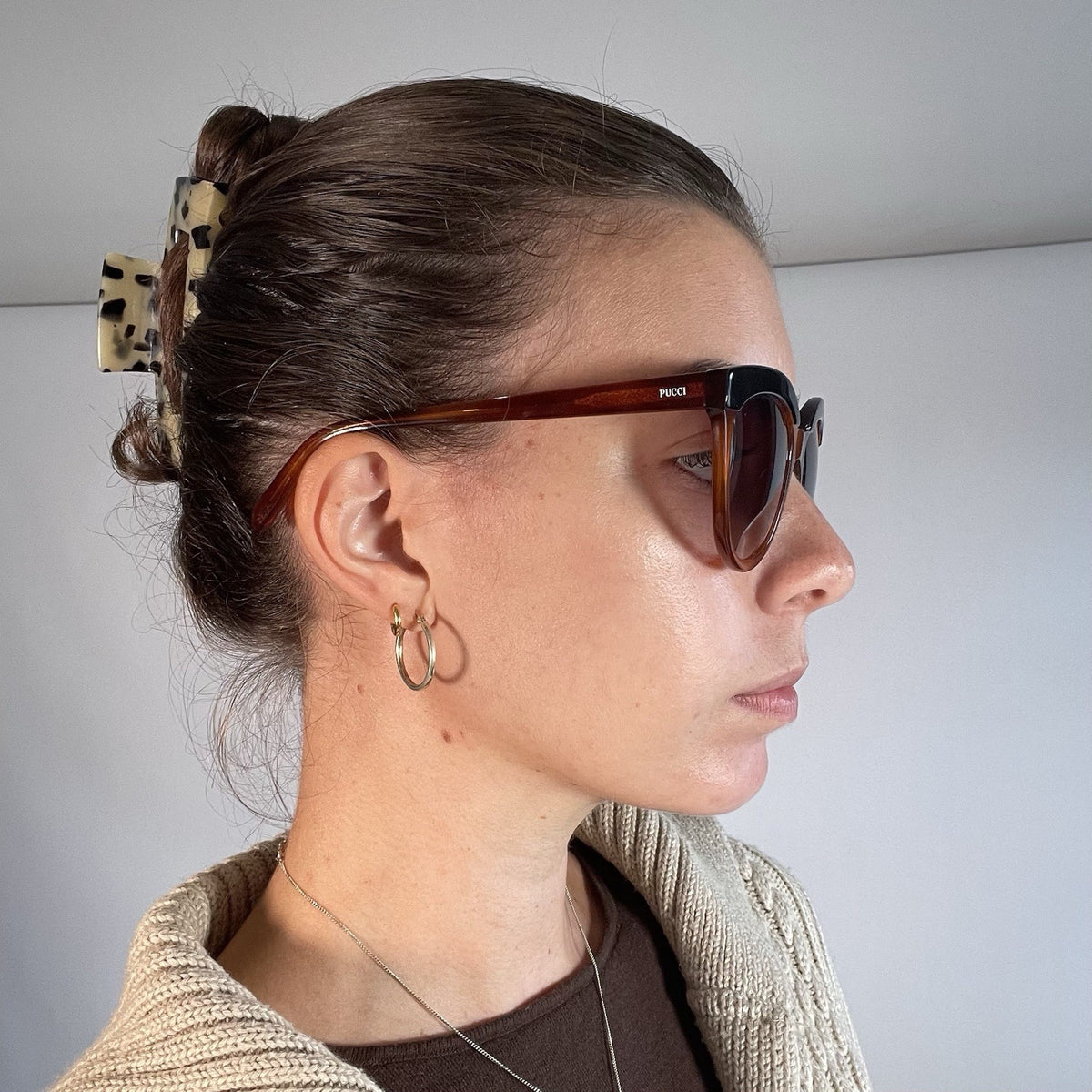 Emilio Pucci EP85 05F Sunglasses Vintage Brown Black Cat Eye 54-19-140