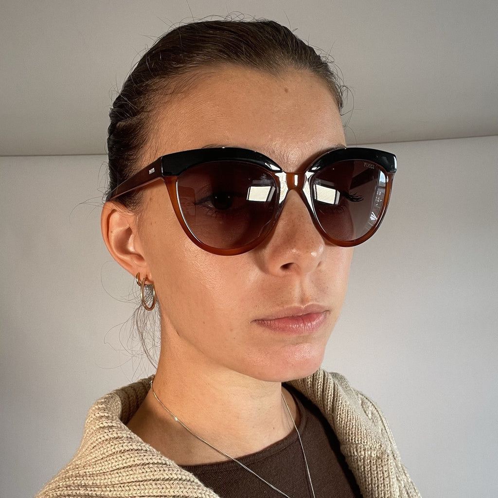 Emilio Pucci EP85 05F Sunglasses Vintage Brown Black Cat Eye 54-19-140