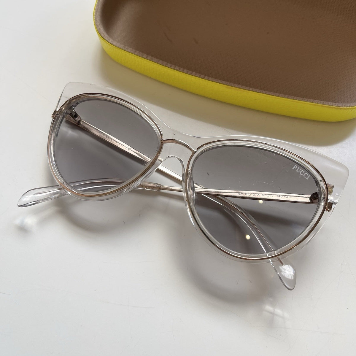 Emilio Pucci EP108 27X Cat Eye Sunglasses Clear Rose Gold Grey Gradient + Case