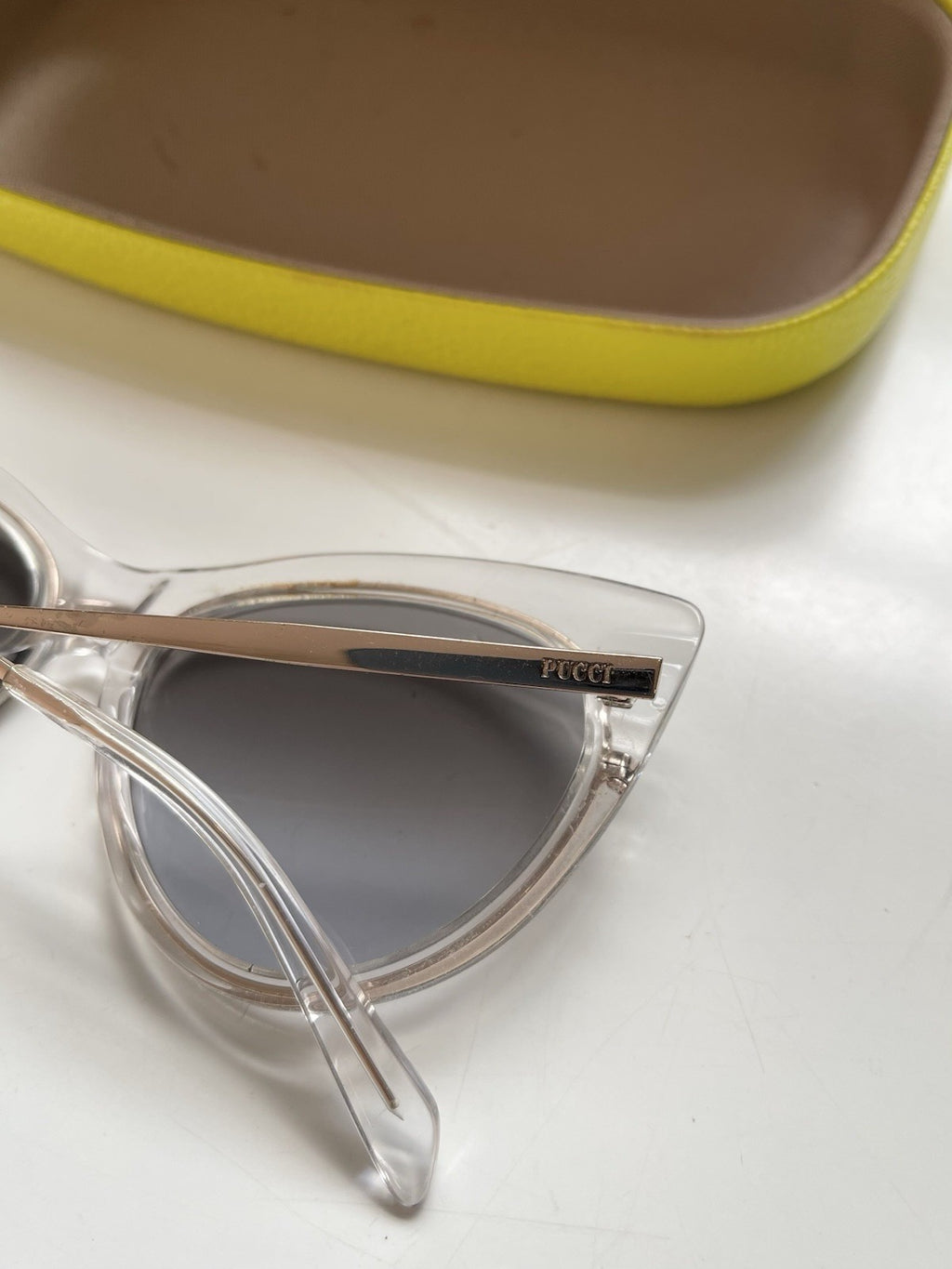 Emilio Pucci EP108 27X Cat Eye Sunglasses Clear Rose Gold Grey Gradient + Case