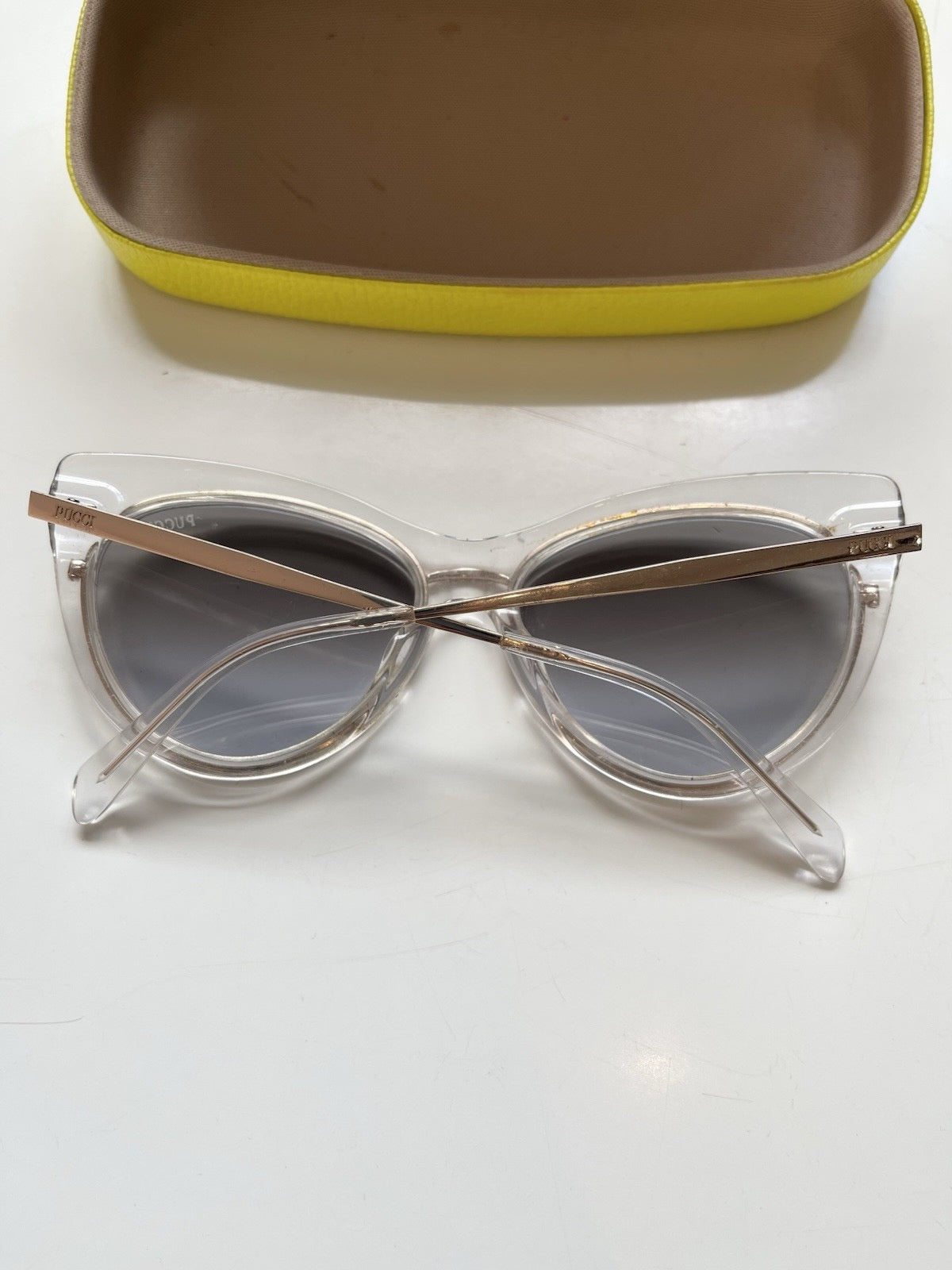 Emilio Pucci EP108 27X Cat Eye Sunglasses Clear Rose Gold Grey Gradient + Case