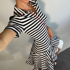 Natasha Zinko Dress UK S White Navy Stripe Jersey Mini Puffed Ruffle Lining