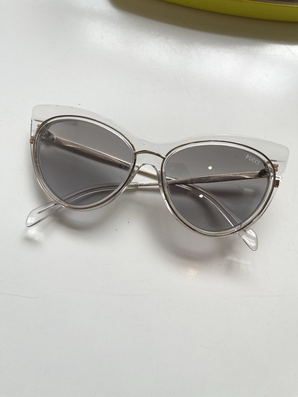Emilio Pucci EP108 27X Cat Eye Sunglasses Clear Rose Gold Grey Gradient + Case