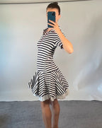 Natasha Zinko Dress UK S White Navy Stripe Jersey Mini Puffed Ruffle Lining
