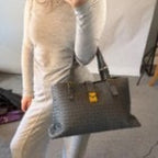 Bottega Veneta Roma Dark Grey Intrecciato Leather Medium Handbag Gold Hardware