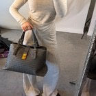 Bottega Veneta Roma Dark Grey Intrecciato Leather Medium Handbag Gold Hardware