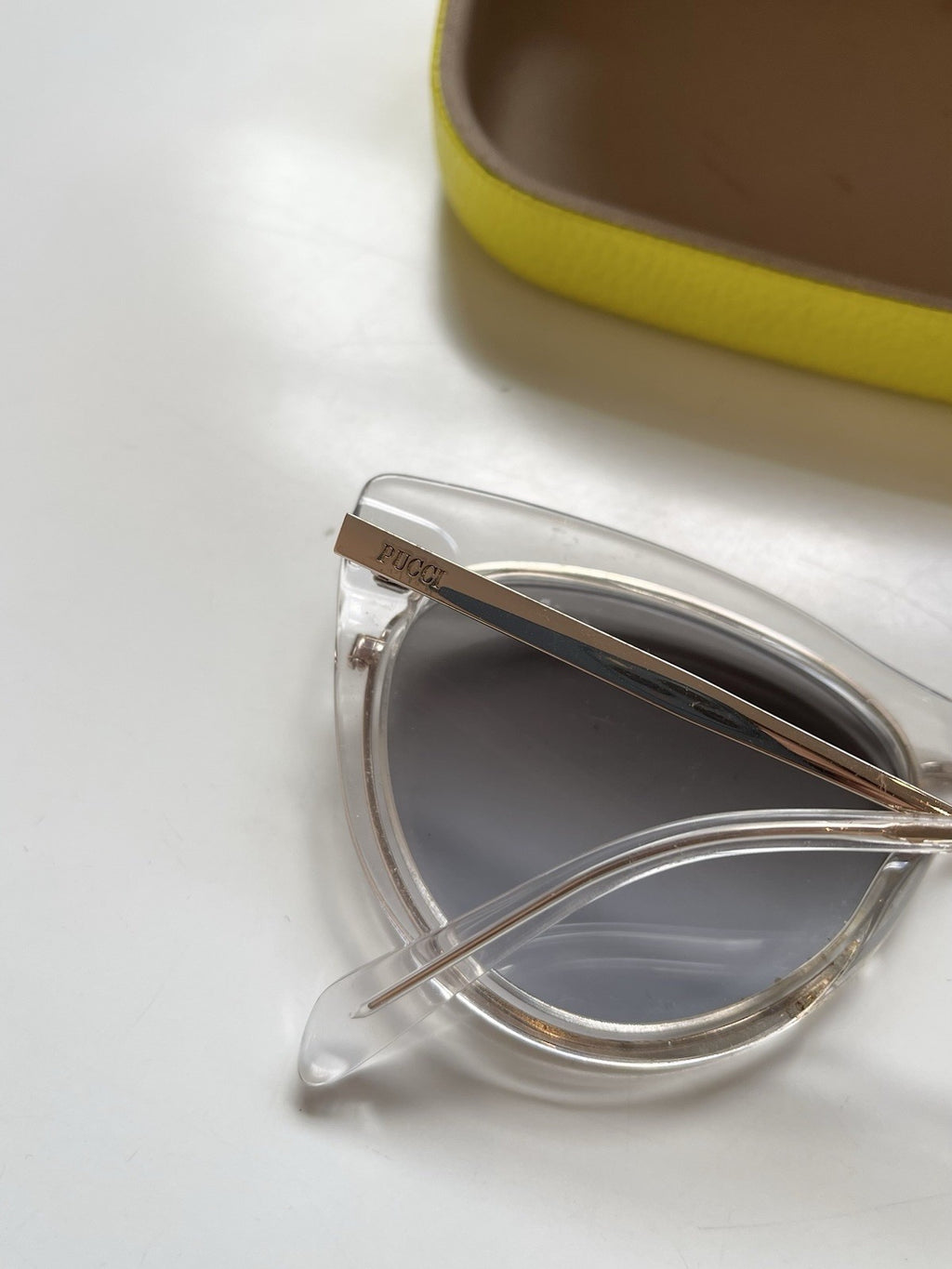 Emilio Pucci EP108 27X Cat Eye Sunglasses Clear Rose Gold Grey Gradient + Case