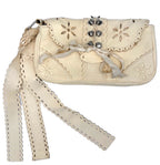 John Galliano Rare Vintage 2004 Cream Leather Clutch Wrist Strap Pochette