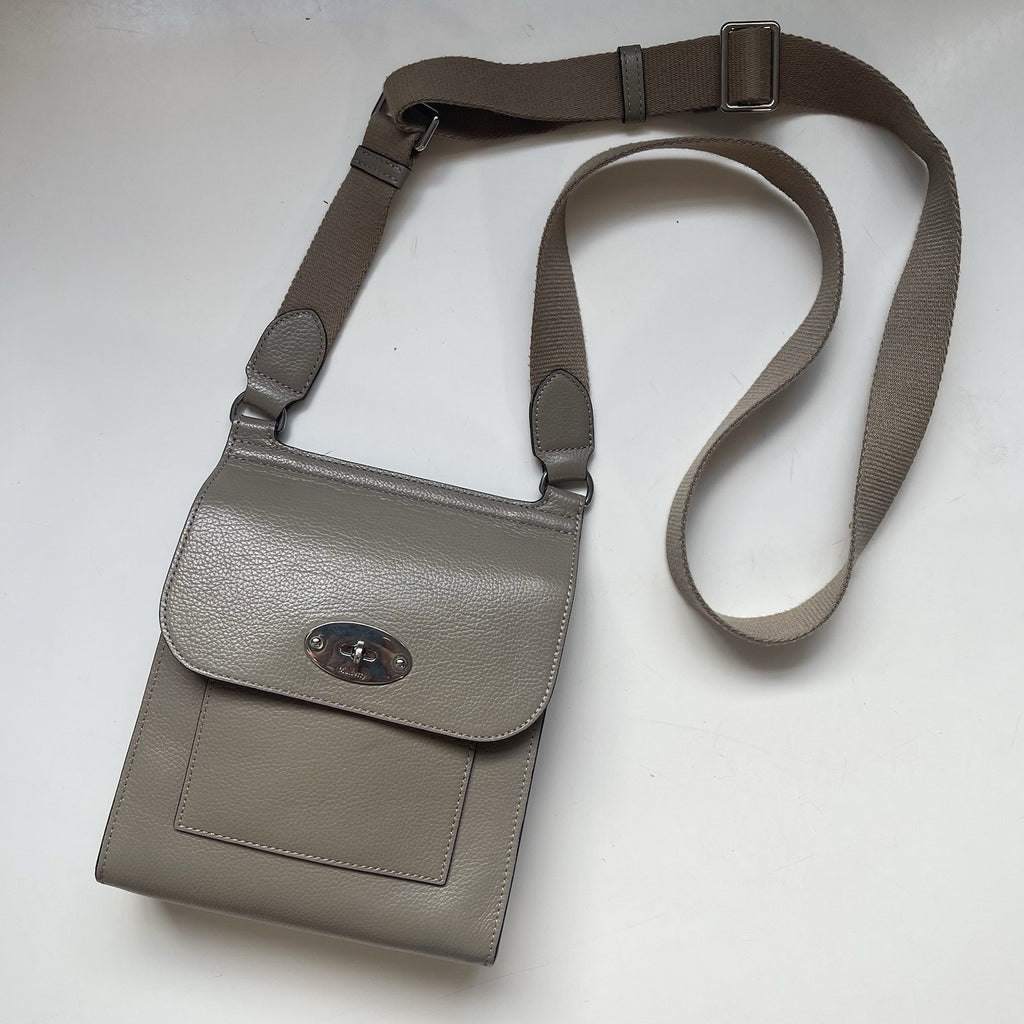 Mulberry ‘Antony’ Bag taupe small classic grain leather crossbody satchel 00s