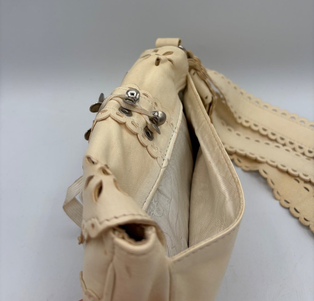 John Galliano Rare Vintage 2004 Cream Leather Clutch Wrist Strap Pochette