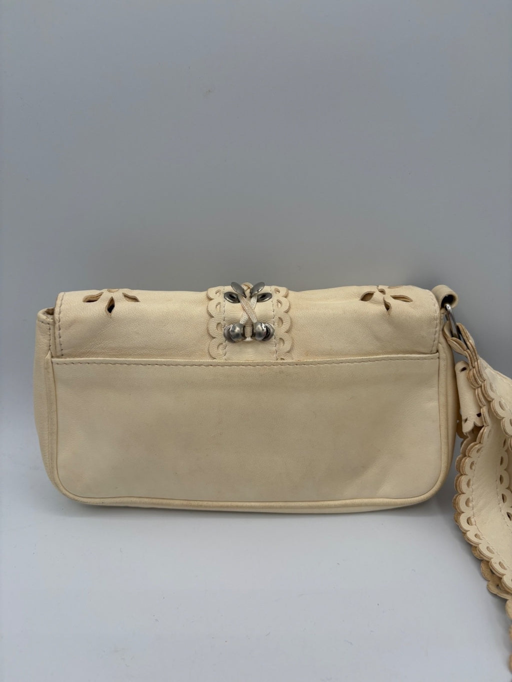 John Galliano Rare Vintage 2004 Cream Leather Clutch Wrist Strap Pochette