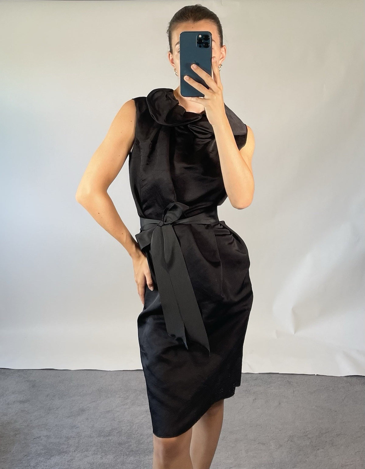 Lanvin by Alber Elbaz Black Silk Belted Dress, 2008 FR 38 UK 10