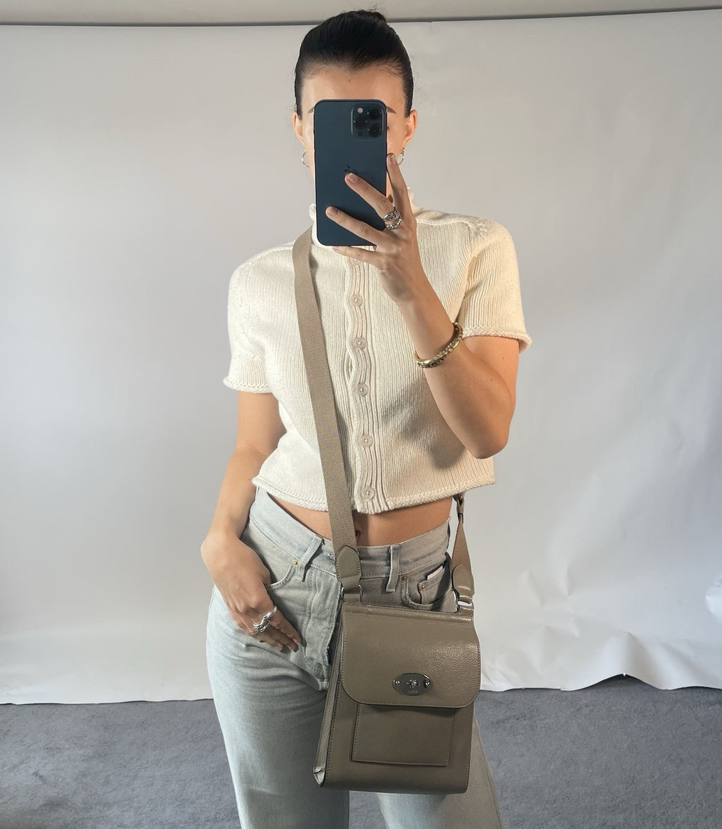 Mulberry ‘Antony’ Bag taupe small classic grain leather crossbody satchel 00s