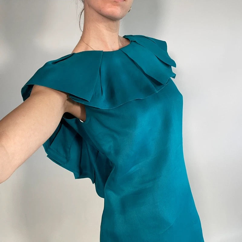 Lanvin by Alber Elbaz Teal Ruffle Open-Back Dress, Summer 2008