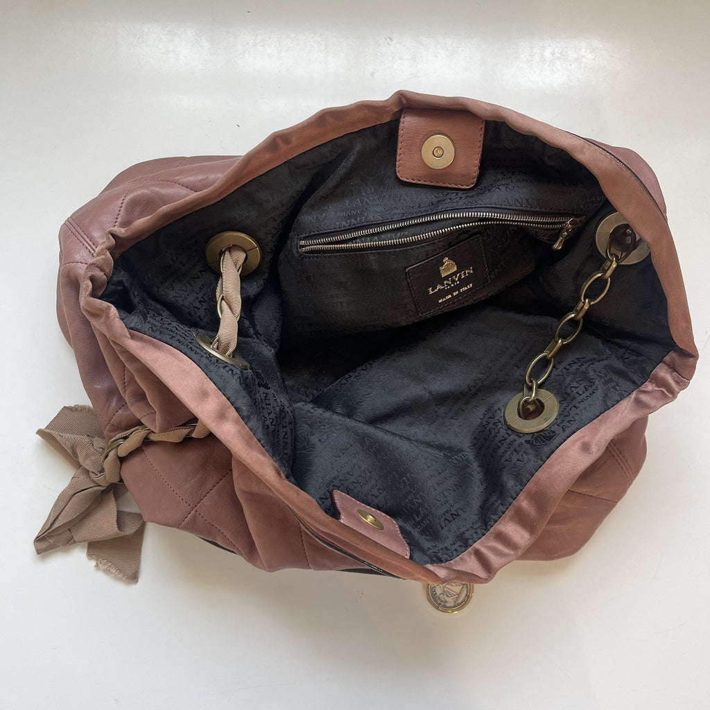 Lanvin ‘Happy Tote’ Bag Pink Beige Leather Quilted Shoulder Crossbody Chain