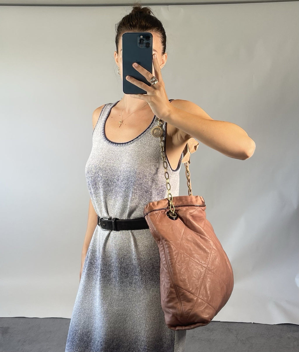 Lanvin ‘Happy Tote’ Bag Pink Beige Leather Quilted Shoulder Crossbody Chain