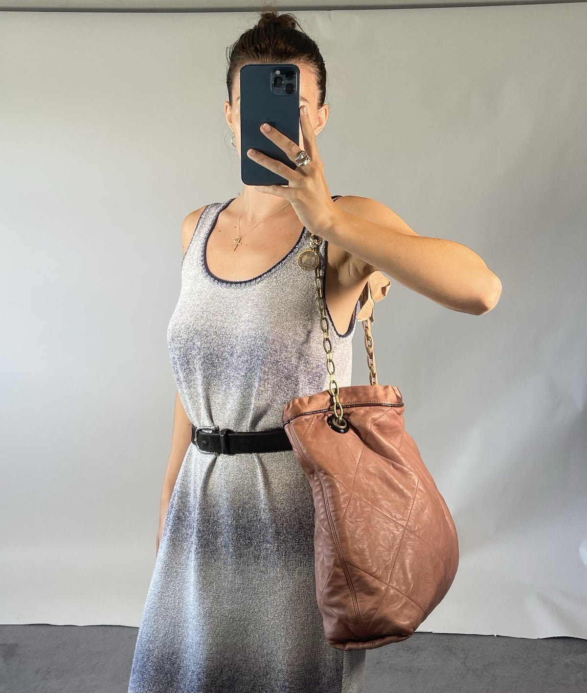 Lanvin ‘Happy Tote’ Bag Pink Beige Leather Quilted Shoulder Crossbody Chain