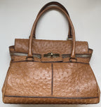 Max Mara Handbag Ostrich Leather Brown Margaux Medium Turn Lock Gold Hardware