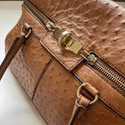 Max Mara Handbag Ostrich Leather Brown Margaux Medium Turn Lock Gold Hardware