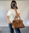 Max Mara Handbag Ostrich Leather Brown Margaux Medium Turn Lock Gold Hardware