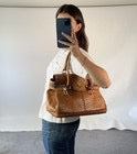 Max Mara Handbag Ostrich Leather Brown Margaux Medium Turn Lock Gold Hardware