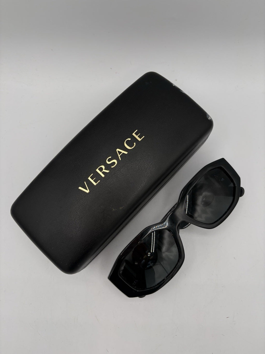 Versace Black Acetate Oval Sunglasses Gold Logo MOD 4361 GB1/87