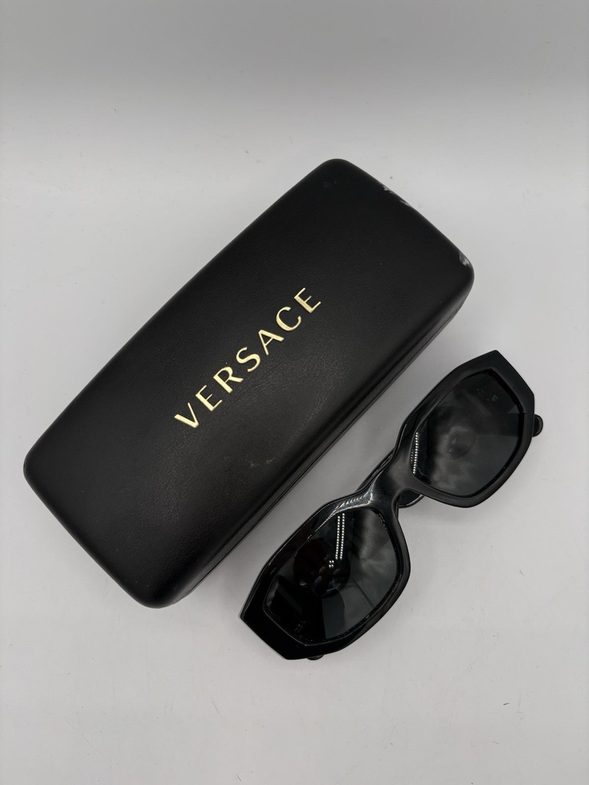 Versace Black Acetate Oval Sunglasses Gold Logo MOD 4361 GB1/87