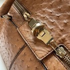 Max Mara Handbag Ostrich Leather Brown Margaux Medium Turn Lock Gold Hardware