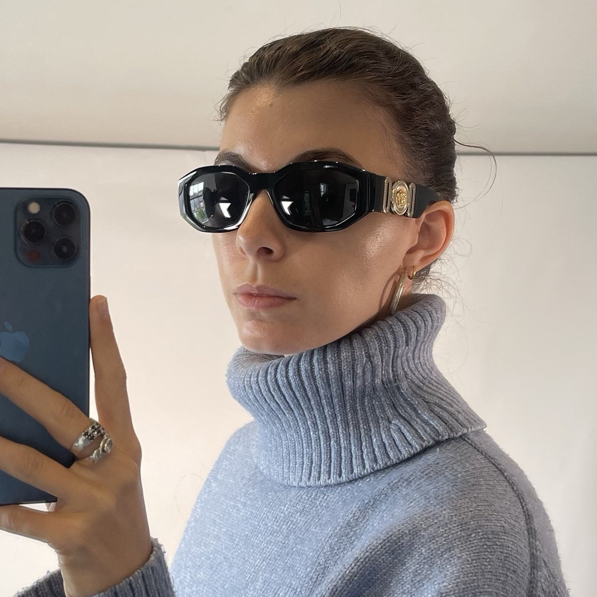 Versace Black Acetate Oval Sunglasses Gold Logo MOD 4361 GB1/87