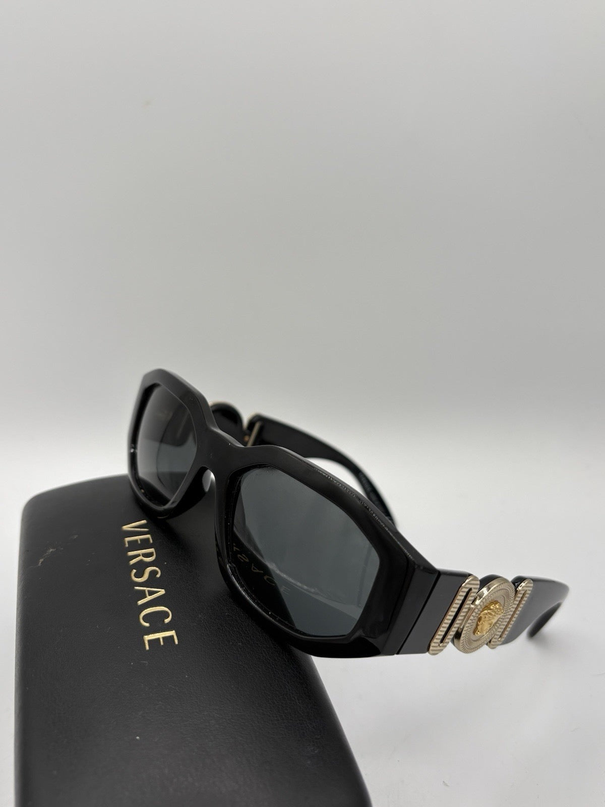 Versace Black Acetate Oval Sunglasses Gold Logo MOD 4361 GB1/87