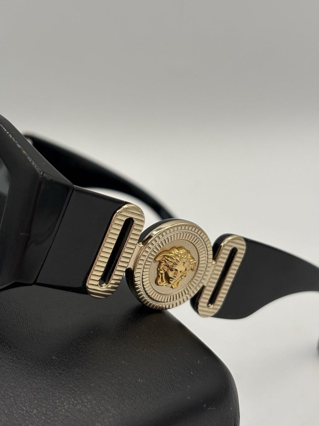 Versace Black Acetate Oval Sunglasses Gold Logo MOD 4361 GB1/87