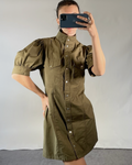 The Kooples UK12 Dress Khaki Cotton High Neck Mini Dress