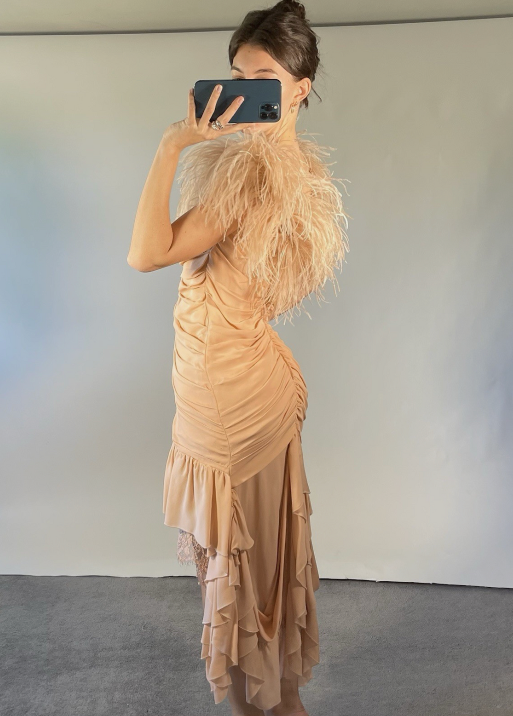 Philip Armstrong UKS Pink Ruched Feathered Dress