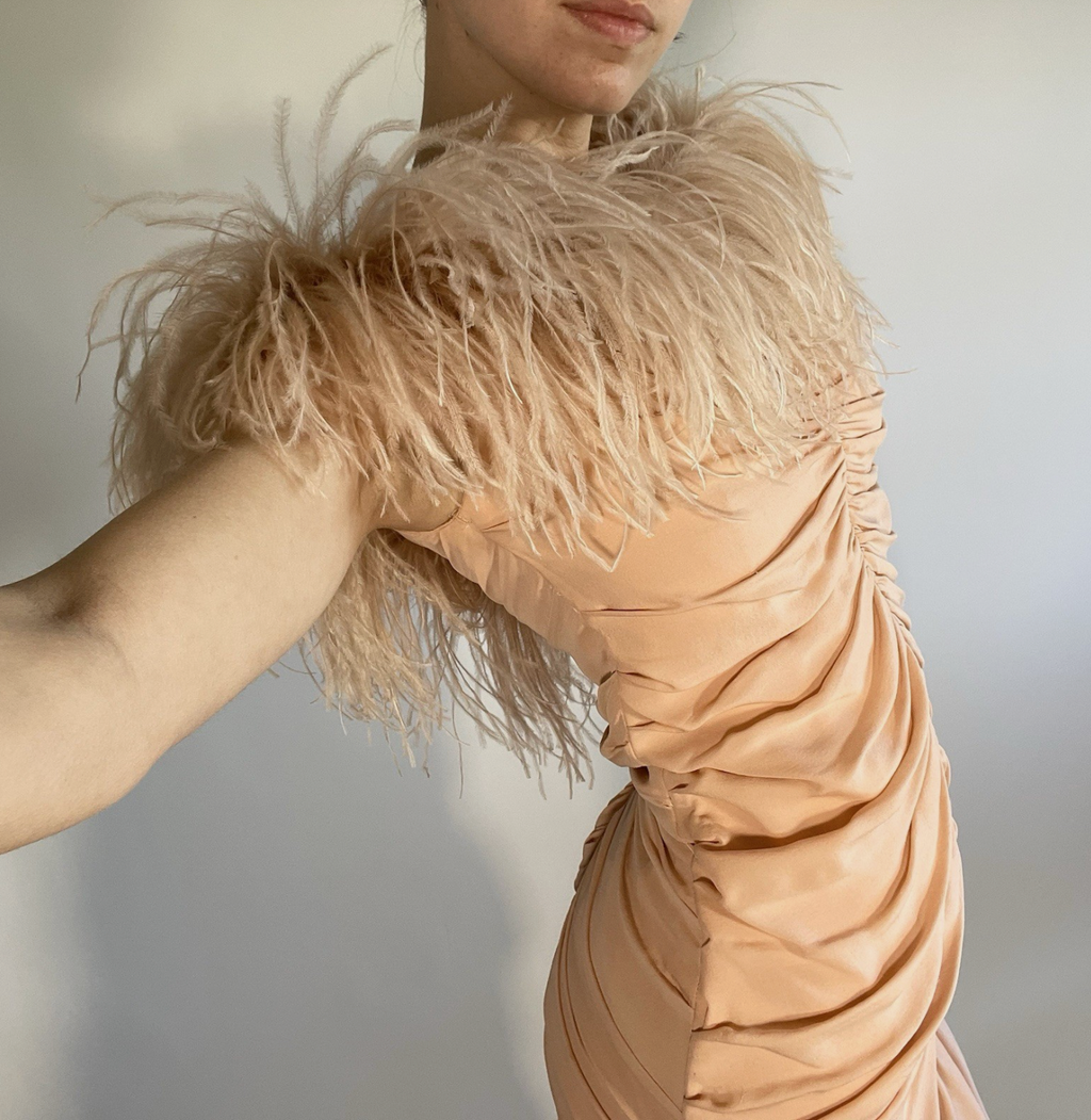 Philip Armstrong UKS Pink Ruched Feathered Dress