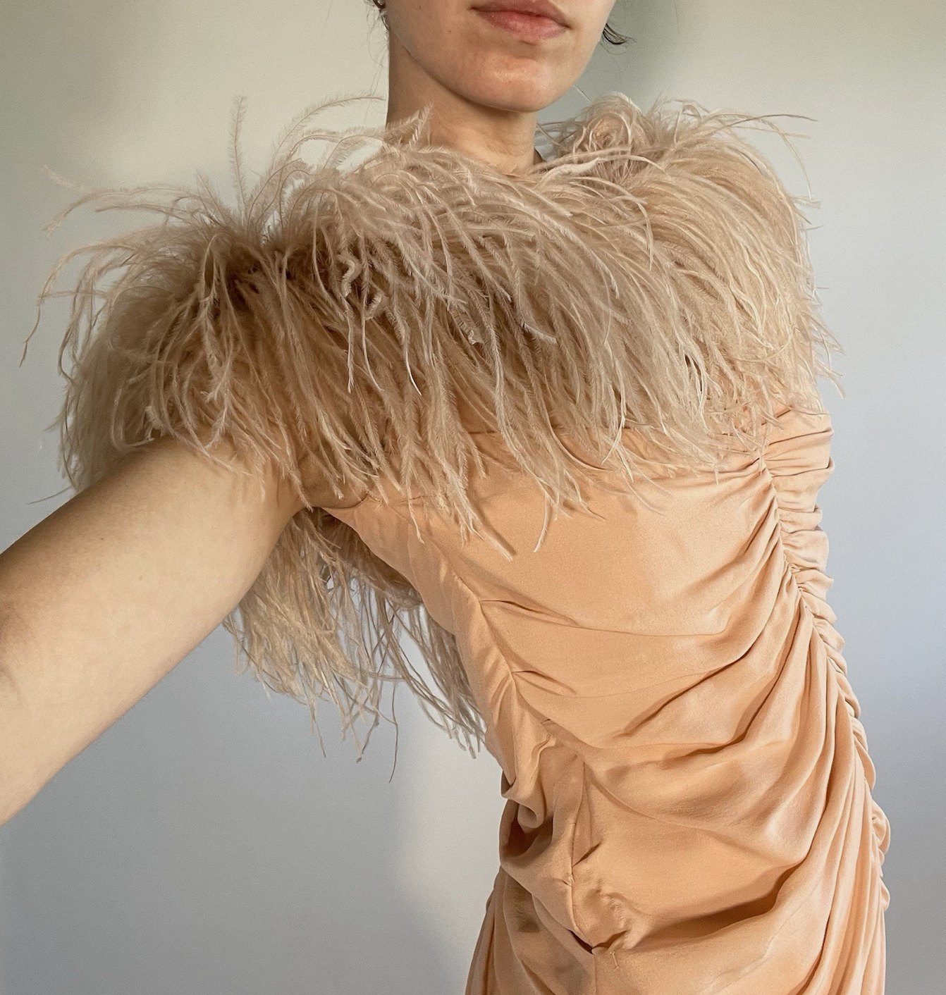 Philip Armstrong UKS Pink Ruched Feathered Dress