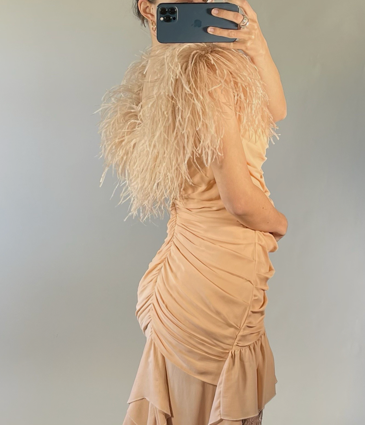 Philip Armstrong UKS Pink Ruched Feathered Dress