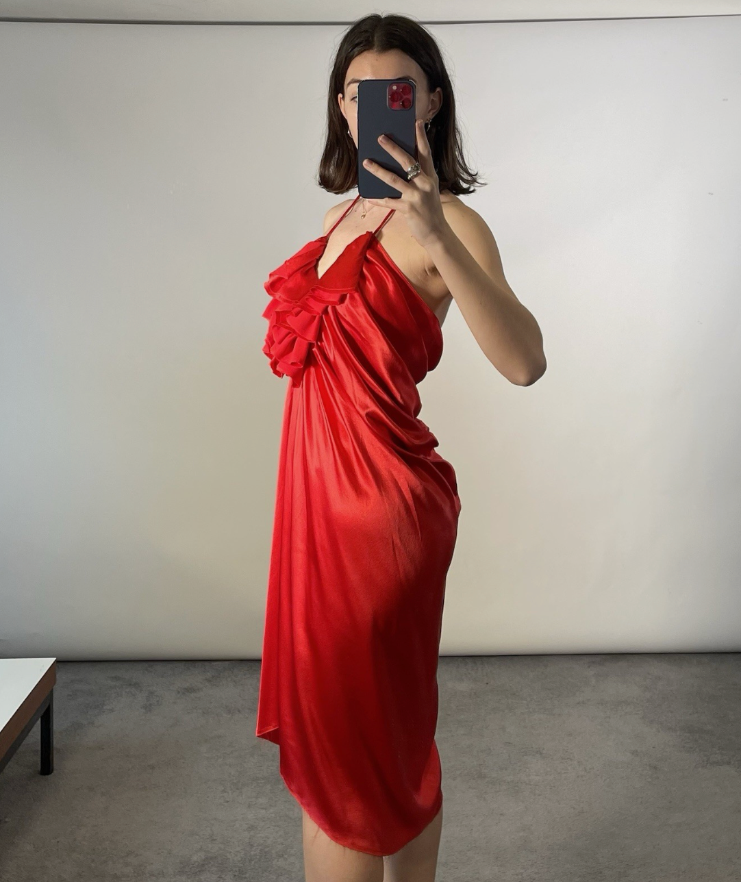 Lanvin 2008 Red Frilled Silk Dress UK 8