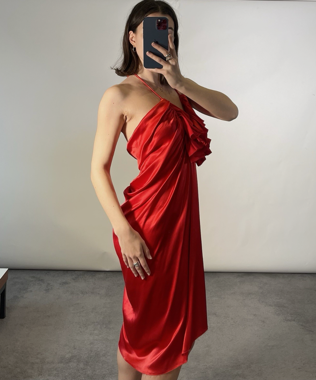 Lanvin 2008 Red Frilled Silk Dress UK 8