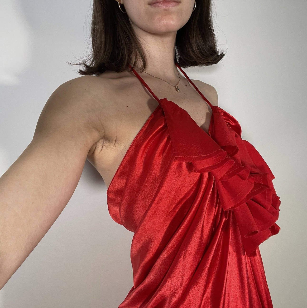Lanvin 2008 Red Frilled Silk Dress UK 8