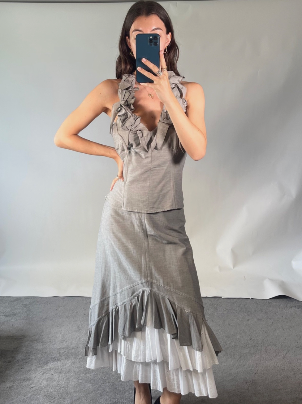 Didier Parakian Two Piece Halter Top & Skirt Frill Hem UK14