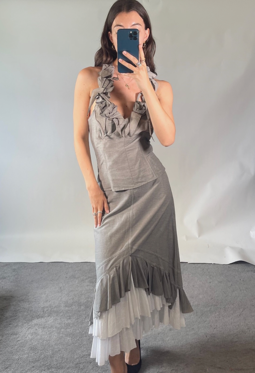 Didier Parakian Two Piece Halter Top & Skirt Frill Hem UK14
