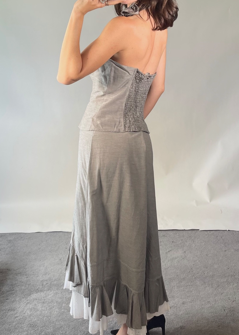 Didier Parakian Two Piece Halter Top & Skirt Frill Hem UK14
