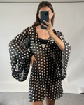 Alexandra Miro Silk Sheer Polka Dot Batwing Mini Kaftan UKM