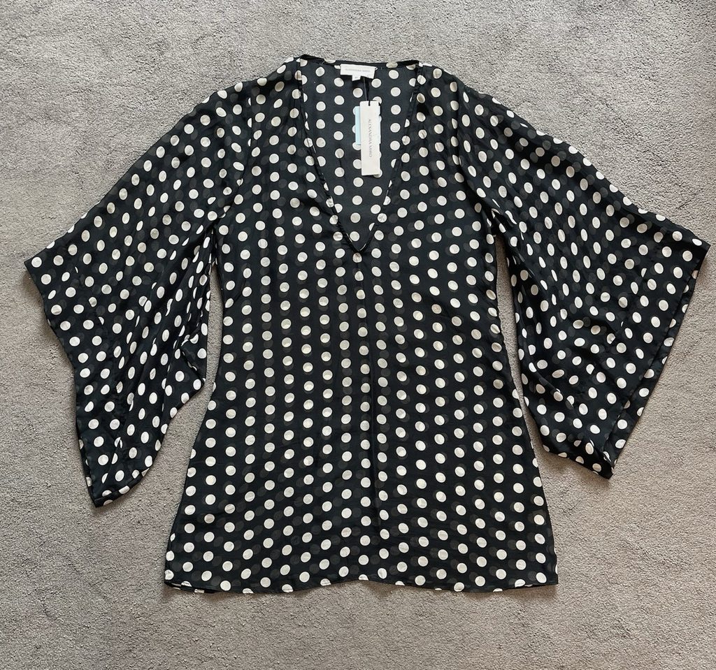 Alexandra Miro Silk Sheer Polka Dot Batwing Mini Kaftan UKM