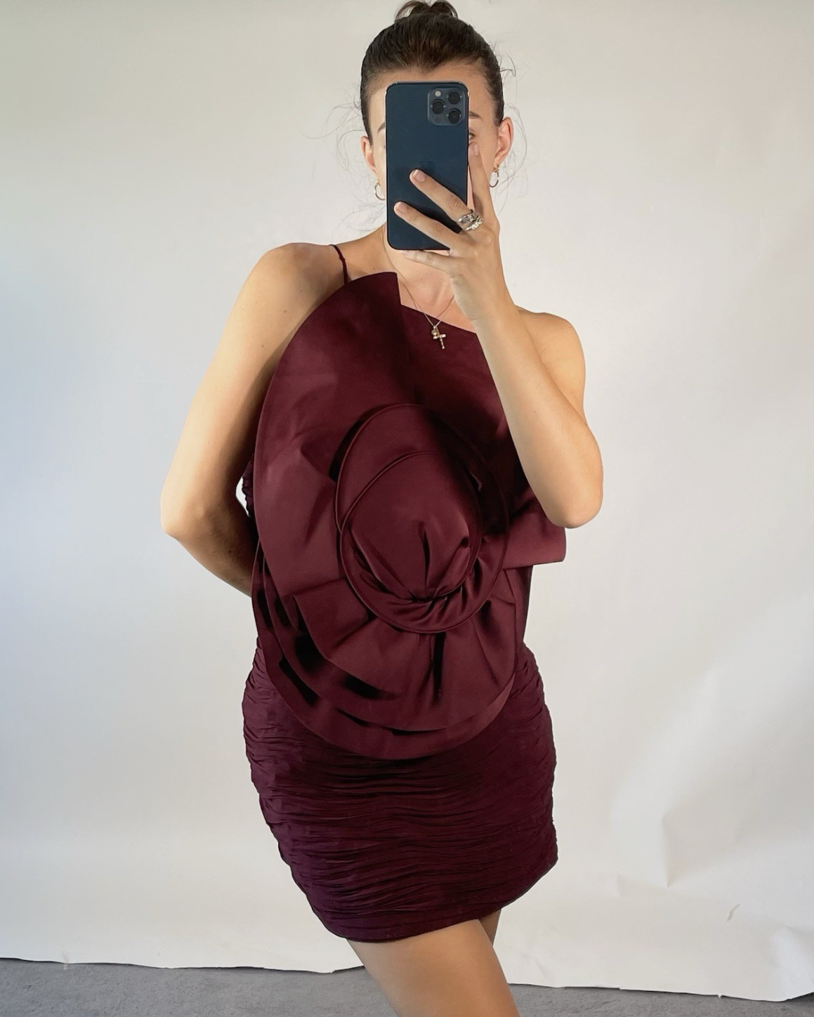 Magda Butrym x H&M Rose Appliquéd Burgundy Satin Mini Dress UK 16