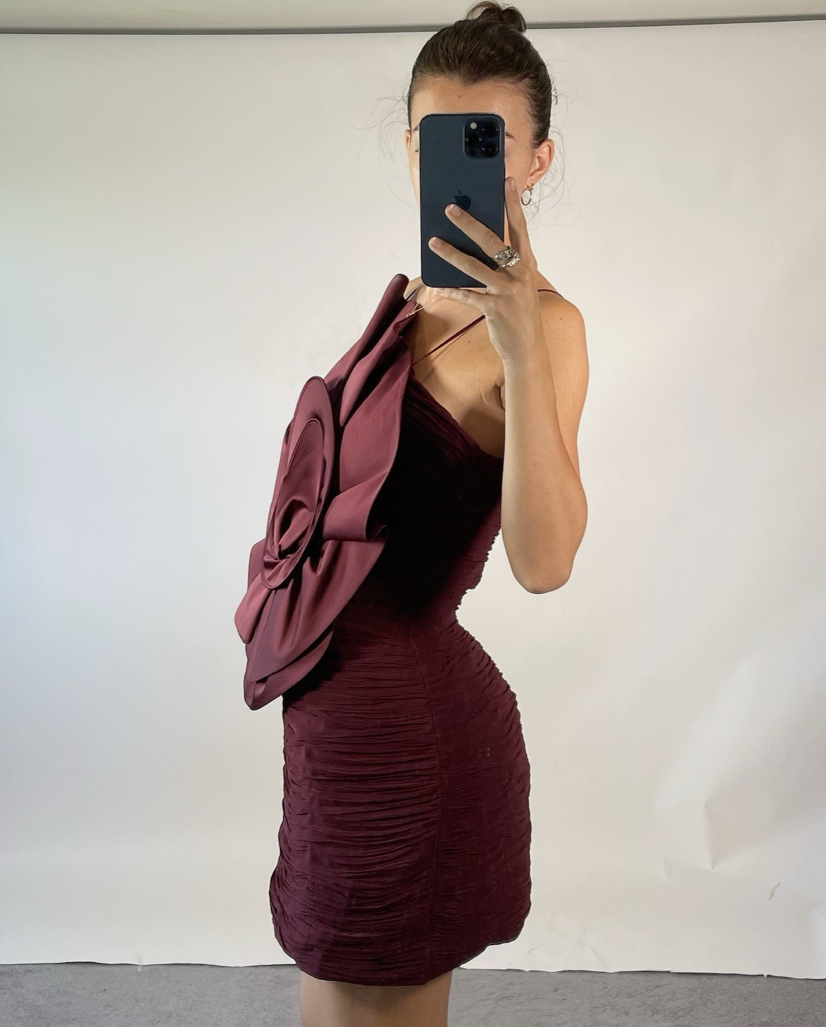 Magda Butrym x H&M Rose Appliquéd Burgundy Satin Mini Dress UK 16