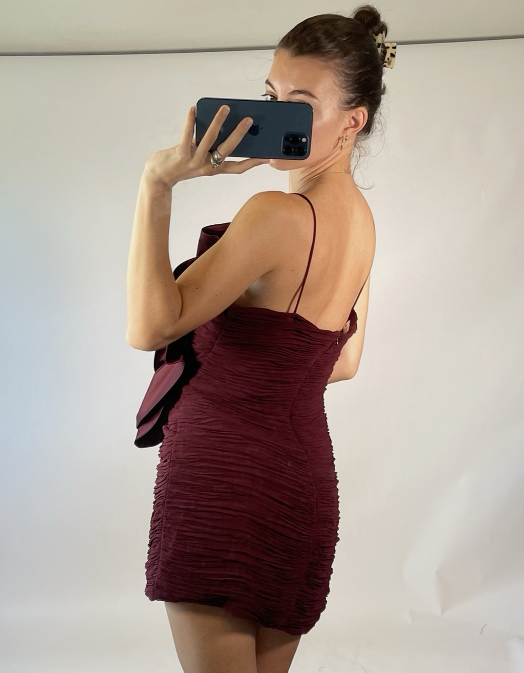Magda Butrym x H&M Rose Appliquéd Burgundy Satin Mini Dress UK 16